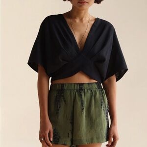 Black Raw Silk Tie Back Crop Top